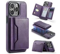 DG.MING Custodia a portafoglio per iPhone 15 Pro Max, porta carte magnetico staccabile 2 in 1 con blocco RFID (7 slot per schede), compatibile con MagSafe, cavalletto, pelle PU + design antiurto in