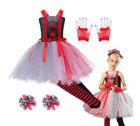 Dgayaeic Clown vestire i bambini - Simpatico costume da pagliaccio di Halloween,Vestito da clown con, guanti e fiori per la testa, abiti cosplay per bambina di 2-12 anni