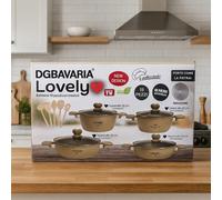 DGBavaria Lovely Set 13 Pezzi Pentole Pietra Crema Coperchi Cuore con Mestoli