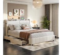 DGCZYXGL Letto 160 x 200 con porta di ricarica USB, letto matrimoniale imbottito con lampade tattili, letto imbottito con 4 cassetti, ripostiglio, letto matrimoniale, PU, senza materasso (160-bianco)