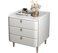 DGDHHSFJDJ Comodino in similpelle in stile moderno di metà secolo con piano in pietra sinterizzata con motivo marmoreo e mobiletto per camera da letto a 3 cassetti