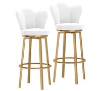 DGDHHSFJDJ Modern 360° Swivel High Bar Stools, Velvet Upholstered Bar Chairs with Back and Metal Legs, for Kitchen Island, Pub & Dining Room(Gold-White,65cm/25.6in)