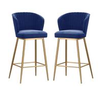 DGDHHSFJDJ Modern Bar Stools Set of 2, Velvet Upholstered Barstools with Back, for Kitchen Counter/Dining Room(Gold-Blue,75cm/29.5in)