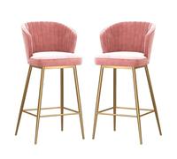 DGDHHSFJDJ Modern Bar Stools Set of 2, Velvet Upholstered Barstools with Back, for Kitchen Counter/Dining Room(Gold-Pink,65cm/25.6in)