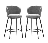 DGDHHSFJDJ Modern Bar Stools Set of 2, Velvet Upholstered Barstools with Back, for Kitchen Counter/Dining Room(Black-Gray,75cm/29.5in)