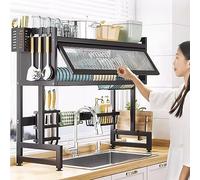 DGDHHSFJDJ Scolapiatti a 2 ripiani con scolaposate e supporto per tagliere, grande scolapiatti da cucina per utensili