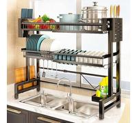 DGDHHSFJDJ Scolapiatti a 3 livelli sopra il lavello, scolapiatti regolabile per ciotole e posate, soluzione di stoccaggio in cucina per una gestione efficiente dello spazio e della pulizia