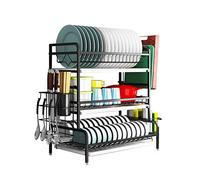 DGDHHSFJDJ Scolapiatti nero a 3 livelli con grande capacità e cuscinetti antiscivolo, scolapiatti salvaspazio con robusto telaio in acciaio inossidabile per riporre gli utensili in cucina