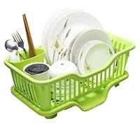 DGDHHSFJDJ Scolapiatti salvaspazio per lavello da cucina, scolapiatti rimovibile in plastica con vassoio per utensili, elegante organizer da banco verde per piatti, posate e accessori da cucina