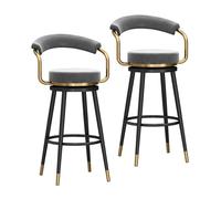 DGDHHSFJDJ Set di 2 sgabelli da bar girevoli moderni, sedia da bar rotonda in metallo con gambe poggiapiedi, sgabello alto imbottito in velluto for soggiorno, sala da pranzo(Black-Gray,75cm/29.5in)