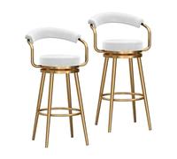 DGDHHSFJDJ Set di 2 sgabelli da bar, sedia da bar in metallo rotonda da 25,6"/29,5" con gambe poggiapiedi, sgabello alto imbottito in velluto for soggiorno, sala da pranzo(Gold-White,75cm/29.5in)