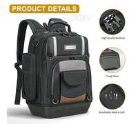 DGEV Borsa per attrezzi Zaino per attrezzi Organizzatore per attrezzi resistente, Fondo impermeabile, Portautensili rimovibile, Borsa per attrezzi per zaino per elettricisti