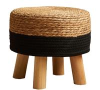 DGHNBMGNG Poggiapiedi rotondo, poggiapiedi in rattan naturale con 4 gambe in legno, sgabello moderno multifunzionale e tavolino da divano for camera da letto, soggiorno(Black1)
