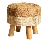 DGHNBMGNG Poggiapiedi rotondo, poggiapiedi in rattan naturale con 4 gambe in legno, sgabello moderno multifunzionale e tavolino da divano for camera da letto, soggiorno(White)