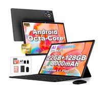 Dghrti 2025 Newest Tablet 10 pollici Android 14, 22GB RAM 128GB ROM/TF 1TB, Octa-Core, 8000mAh, Corpo in Metallo, Face ID, Doppio WiFi, 8MP+5MP, Widevine L1, Protezione Occhi, Tastiera, Mouse, Nero