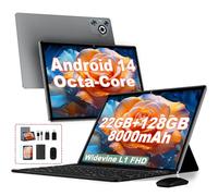Dghrti 2025 Tablet 10 pollici Android 14, 22GB RAM 128GB ROM/TF 1TB, Octa-Core, 8000mAh, Corpo in Metallo, Face ID, Doppio WiFi, 8MP+5MP, Widevine L1, Protezione Occhi, Tastiera, Mouse, Gray