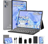 Dghrti 2025 Tablet 10 pollici Android 14, 22GB RAM 128GB ROM/TF 1TB, Processore Octa-Core, 8000mAh, Corpo in Metallo, BT5.0, Doppio WiFi, 8MP+5MP, Widevine L1, Tastiera, Mouse, Gray