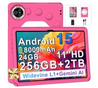 Dghrti 2026 Tablet Android 15 Con EVA Silicone Custodia Protettiva, 24GB+256GB/2TB, Bambini tablet 11 Pollici Octa-Core, Gemini AI/Widevine L1, 8000 mAh, 13MP+5MP, Corpo Metallo, Tableta Grande-Rose