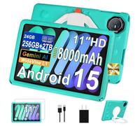 Dghrti Tablette 11 Pouces, Android 15 Tablet pour Enfants, 24GO RAM+256GO ROM 2TO, Octa-Core UFS 2.2, 8000mAh WiFi 6, Widevine L1 GMS Certified, Parental Control with 360°Rotatable EVA Case-Vert Pâle