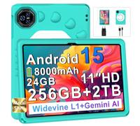 Dghrti Tablette Android 15 Avec EVA Silicone É tui Protection, 24Go+256Go/2To, Tablette 11 Pouces Octa-Core, Gemini AI/Widevine L1, 8000 mAh, 13MP+5MP, Boîtier métallique, Grande Tablette-Vert