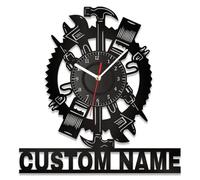 DGJSSK Orologio da Parete in Metallo Vintage Personalizzato con Logo e Nome, Regalo per la Casa, per Muratori, Riparatori, Falegnami, Garage Industriali, Strumenti per L'ufficio con 7 Luci Colorate