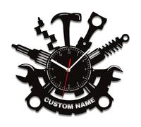 DGJSSK Orologio da Parete in Metallo Vintage Personalizzato con Logo e Nome, Regalo per la Casa, per Muratori, Riparatori, Falegnami, Garage Industriali, Strumenti per L'ufficio con 7 Luci Colorate