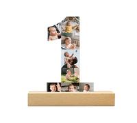 DGJSSK Personalizzato Qualsiasi età Numero Foto Collage, Collage Foto Personalizzata per il 1° Compleanno, Cornice in Legno, Regalo Decorativo Creativo per la Festa di Anniversario e Compleanno