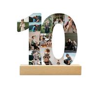 DGJSSK Personalizzato Qualsiasi età Numero Foto Collage, Collage Foto Personalizzata per il 10° Compleanno, Cornice in Legno, Regalo Decorativo Creativo per la Festa di Anniversario e Compleanno