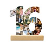 DGJSSK Personalizzato Qualsiasi età Numero Foto Collage, Collage Foto Personalizzata per il 16° Compleanno, Cornice in Legno, Regalo Decorativo Creativo per la Festa di Anniversario e Compleanno