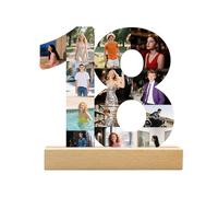 DGJSSK Personalizzato Qualsiasi età Numero Foto Collage, Collage Foto Personalizzata per il 18° Compleanno, Cornice in Legno, Regalo Decorativo Creativo per la Festa di Anniversario e Compleanno