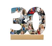 DGJSSK Personalizzato Qualsiasi età Numero Foto Collage, Collage Foto Personalizzata per il 30° Compleanno, Cornice in Legno, Regalo Decorativo Creativo per la Festa di Anniversario e Compleanno