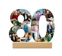 DGJSSK Personalizzato Qualsiasi età Numero Foto Collage, Collage Foto Personalizzata per il 80° Compleanno, Cornice in Legno, Regalo Decorativo Creativo per la Festa di Anniversario e Compleanno