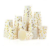 DGLDCSHUAI 100 pz/set 9 oz Bicchieri di Carta Stampati a Punto Oro Set di 100 Pezzi Bicchieri di Carta Dorati a Pois Bicchieri Usa E Getta Bicchieri per Bevande Usa E Getta