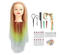 DGLDCSHUAI Parrucca con sfumature di giallo arancione, manichino per capelli, parrucchiere, styling, formazione, bambola intrecciata con fermaglio per capelli