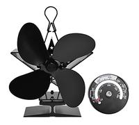 DGLDCSHUAI Ventilatore per camino a 4 pale con termometro, per interni, alimentato dal calore di stufe a legna, per la distribuzione del calore, colore nero
