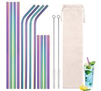 DGN Set di 12 Cannucce Riutilizzabili Set,Cannucce Acciaio con 2 Spazzole,Cannucce Metallo,Cannuccia Acciaio,Riutilizzabili Cannucce in Acciaio Inox,per Cocktail,Frullati,(Colori dell'arcobaleno)
