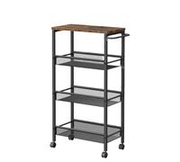 DGOINGPI carrellino cucina Carrello con rotelle sottile, carrello stretto per stoccaggio a 4 livelli con maniglia, profondità 8,7 pollici, struttura in metallo, per cucina Carrello(Brown 4 Tiers 8.7)
