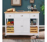 DGOINGPI carrellino cucina Carrello da cucina ad isola su ruote - Tavolo ad isola per la preparazione del cibo, carrello da cucina con rotelle Carrello(White)