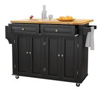 DGOINGPI carrellino cucina Carrello da cucina con piano in legno e bancone per la colazione, cassetto e mobiletto portaoggetti, portaspezie, portasciugamani Carrello(Black)