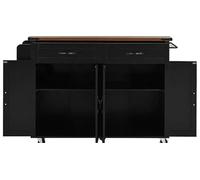 DGOINGPI carrellino cucina Carrello da cucina da 53,5" con isola su ruote con presa di corrente, ribaltina, mobile portaoggetti con struttura in legno per fattoria Carrello(Black)