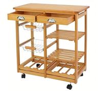 DGOINGPI carrellino cucina Carrello da cucina in legno con rotelle, cassettiera da pranzo, supporto durevole Carrello
