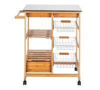 DGOINGPI carrellino cucina Carrello da cucina mobile con piano in acciaio inox, tre cassetti e tre cestelli Carrello
