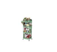 DGOINGPI carrellino cucina Carrello multiuso su ruote a 4 livelli con cassetto, con cassetto e aste estese, con ripiano in plastica e ruote bloccabili Carrello(Green)