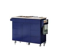 DGOINGPI carrellino cucina Cucina ad isola su ruote con 8 cassetti e 1 anta, carrello con rotelle in legno, nero Carrello(Dark Blue)