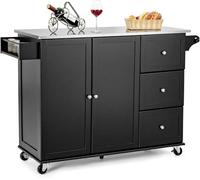 DGOINGPI carrellino cucina Isola Cucina Con Piano Di Lavoro In Acciaio Inossidabile, Carrello Da Cucina Con Carrello Portasciugamani E Portaspezie Carrello(Black)