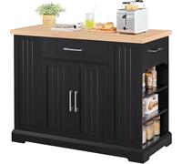 DGOINGPI carrellino cucina Isola da cucina su rotelle con piano di lavoro in legno della gomma più spesso, carrello da cucina su ruote nascoste con 3 cassetti e ripiani aperti Carrello(Black)