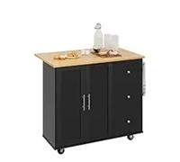 DGOINGPI carrellino cucina Shintenchi Carrello da cucina con rotelle per isola con mobiletto pieghevole per bar per la colazione, grande armadio portaoggetti Carrello(Black-1 Cabinet 3)