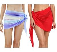 DGSHIRLDJO 2 Pezzi Gonna da Coprispalla Spiaggia Donna, Sarong Leggero in Chiffon per Costume da Bagno, Abbigliamento Spiaggia Donna Corto Bikini (IT, Testo, M, Regular, Regular, Rosso e Arcobaleno)