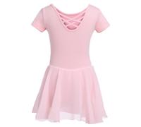 DGSHIRLDJO Ragazza Vestito da Balletto Danza Tutu Corpo Ginnastica Cotone Manica Corta con Chiffon Gonna (150, rosa)