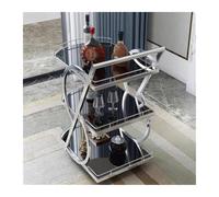 DGSYUAN Carrello con Ruote Portatutto Carrello Mobile A 3 Livelli con Maniglia, Carrello Portaoggetti da Cucina in Acciaio Inossidabile E Vetro Cucina Arredamento(Silver+Black)